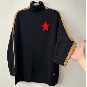 NWT Bella Freud Billie Jean Metallic Gold Stripe Turtleneck Sweater Black M